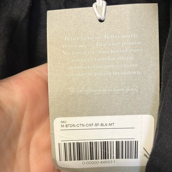 NWT Everlane Uniform 100% Cotton Men's Black Button Down Shirt MT - Picture 4 of 6